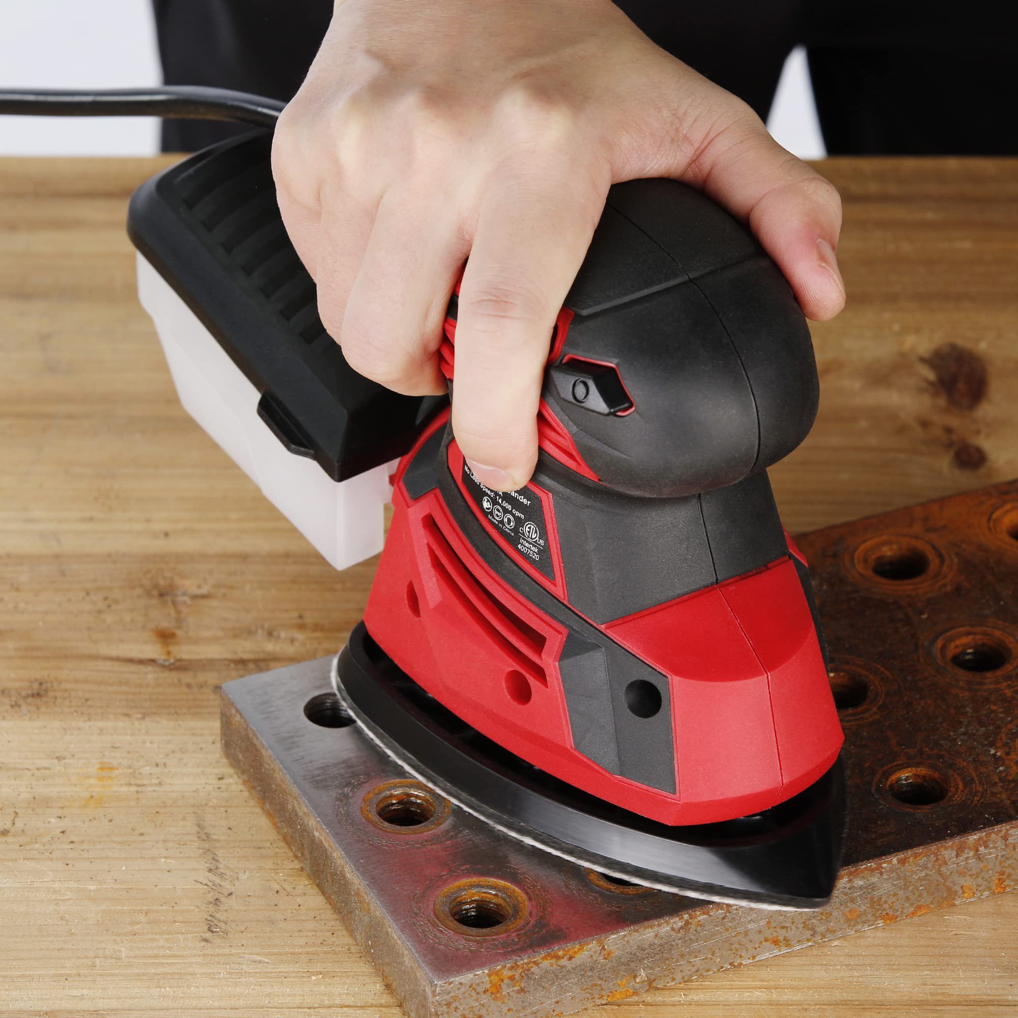 POPULO Electric Mouse Sander, 130W 14000RPM 230V Detail Sander with 12Pcs Sandpapers, Hand Sanders for Wood with Dust Collector, Compact Sanding Machine PEMS-140